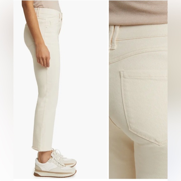 #54 ☑️Wit & Wisdom ECRU High Rise Frayed eyelash hem Wide Leg Flare Ankle Jeans - Picture 2 of 9